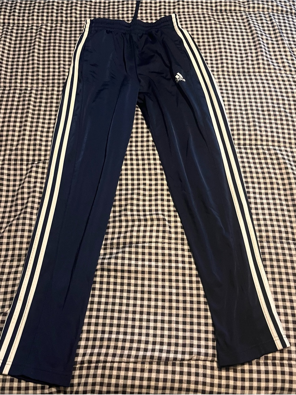 Adidas Navy Blue Track Pants with White Stripes size small